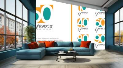 anniversary logo set. vector design orange and green color can be use for celebration moment Wall mural