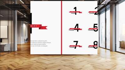 anniversary logo style set. vector design black color with red ribbon for celebration moment Wall mural