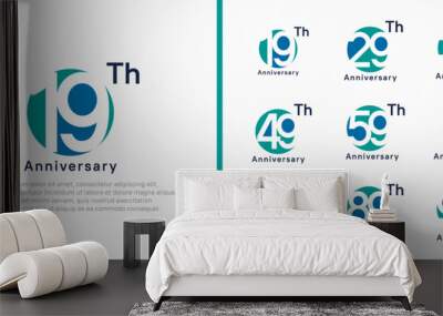 anniversary logotype set. vector design green and blue color circle can be use for celebration moment Wall mural