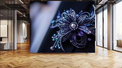 Beaded Flower Brooch on Black Suit Wall mural