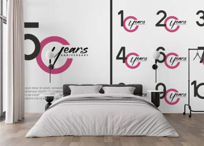 set of anniversary logo black and purple color number on white background for celebration Wall mural