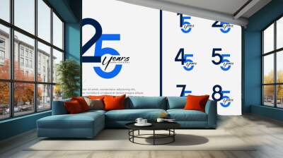 set of anniversary logo blue color number on white background for celebration Wall mural