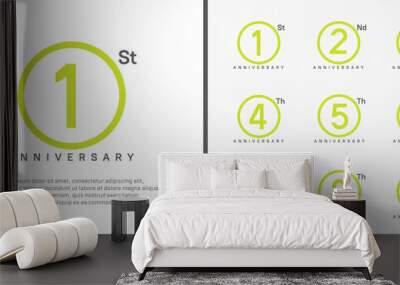 set of anniversary logo green color number in circle and black text on white background for celebration Wall mural