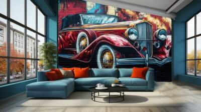 Vintage Car Mural on Brick Wall Wall mural