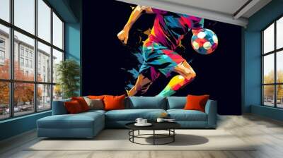 Generative AI of colorful football player silhouettes Wall mural