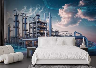 A Futuristic Factory Plant Showcasing Innovative Energy Solutions for Sustainable Industry Wall mural