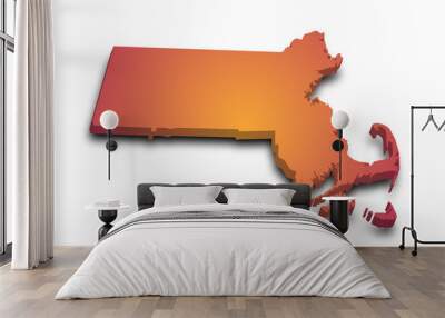 3d Map of Massachusetts state with color. United State of America, US, United State Wall mural