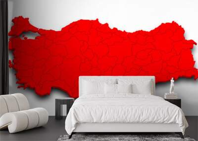 3d Map of Turkey with state and color.  Türkiye country map Wall mural