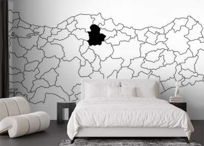 Map of corum ils province in Turkey country on white background. Single State map highlighted by black colour on Turkey map. Türkiye, TR, Republic of Türkiye Wall mural