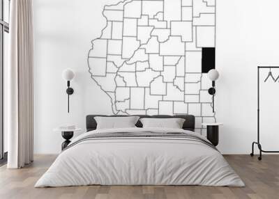 Map of vermillion County in Illinois state on white background. single County map highlighted by black colour on Illinois map. UNITED STATES, US Wall mural