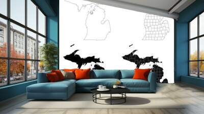 Michigan administrative map, Michigan outline and counties state map set - illustration version Wall mural