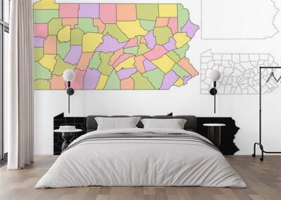 Pennsylvania administrative map, Pennsylvania outline and counties state map set - illustration version Wall mural