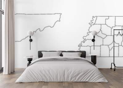 Tennessee administrative map, Tennessee outline and counties state map set - illustration version Wall mural