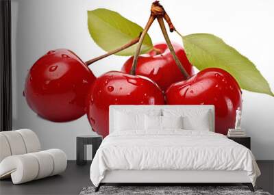 a group of cherries with leaves

 Wall mural