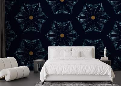 Elegant floral pattern abstract flowers motif seamless classic blue background. Modern fabric design textile swatch ladies dress all over print block. Wall mural