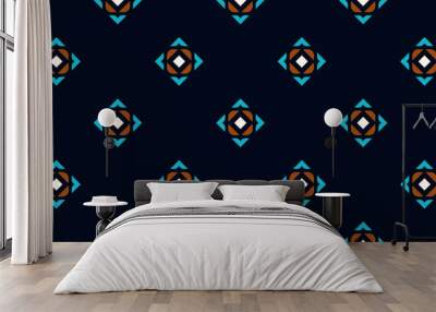 Simple geometric pattern abstract square shapes motif classic blue minimal background. Small diamond, triangle elements modern fabric design textile swatch ladies dress, man shirt allover print block. Wall mural