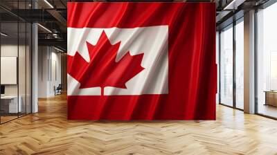 Canada national flag background,  Canadian flag weaving made by silk cloth fabric, Canada background, ai generated image Wall mural