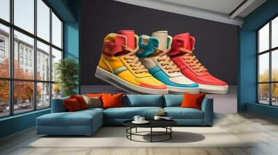 Colorful Sneakers Shoes collection, Fitness lifestyle sneakers shoe mockup, colorful and white footwear Wall mural