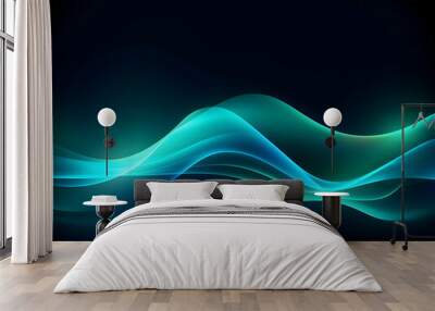 Dark abstract curve and wavy background with gradient and color, Glowing waves in a dark background, Curvy wallpaper design Wall mural