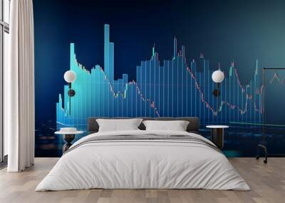 Financial data document, graph chart report statistic, marketing research development planning management, strategy analysis accounting, Financial business technology hologram concept.  Wall mural