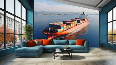 Global business logistics import export and container cargo freight ship during loading at industrial port by crane, container handlers, cargo plane, truck on, Logistics and transportation of Internat Wall mural