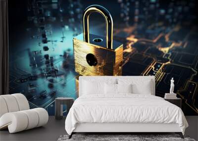 Internet and data security, Cybersecurity and privacy concepts to protect data. Lock icon and internet network security technology. digital security background, Cloud and Hosting Security Wall mural