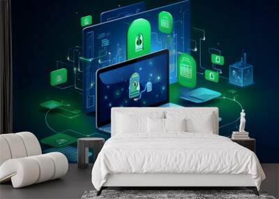 Internet and data security, Cybersecurity and privacy concepts to protect data. Lock icon and internet network security technology. digital security background, Cloud and Hosting Security Wall mural