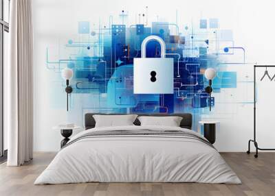 Internet and data security, Cybersecurity and privacy concepts to protect data. Lock icon and internet network security technology. digital security background, Cloud and Hosting Security Wall mural