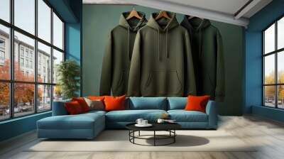 Premium Hoodie mockup, fashionable hoodie on hanger, Clothing mockup, apparel hoodie mockup Wall mural