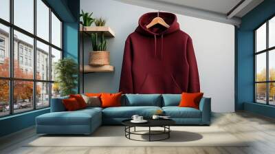 Premium Hoodie mockup, fashionable hoodie on hanger, Clothing mockup, apparel hoodie mockup Wall mural