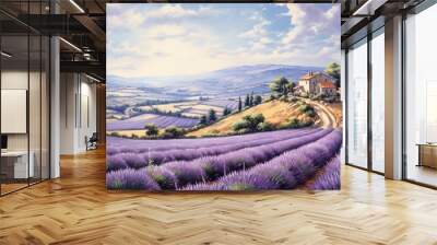 A Provencal landscape with endless lavender fields plant flowers herbal landscape outdoor nature background scene Wall mural