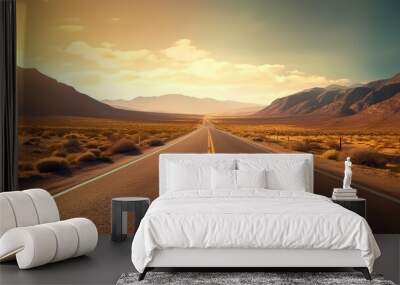 AI Generated. AI Generative. Adventure desert road explore vibe. Graphic Art Wall mural