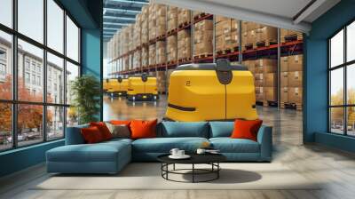 AI Generated. AI Generative. AGV automatic delivery shipping warehouse transportation. Innovation business marketing products. Graphic Art Wall mural