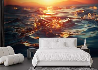 AI Generated. AI Generative. Dramatic evening sea ocean water waves. Storm adventure explore swim vibe. Graphic Art Wall mural