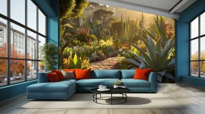 AI Generated. AI Generative. Nature outdoor plant healthy medicine aloe vera at house garden background. Graphic Art Wall mural