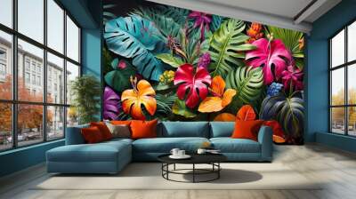 AI Generated. AI Generative. Notanical herbal exotic tropical plants herbs flowers botanical foliage background nature jungle lanfscape. Graphic Art Wall mural