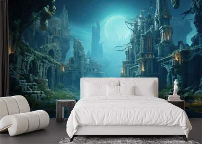 AI Generated. AI Generative. Old myth ancient under water undersea city town history. Graphic Art Wall mural