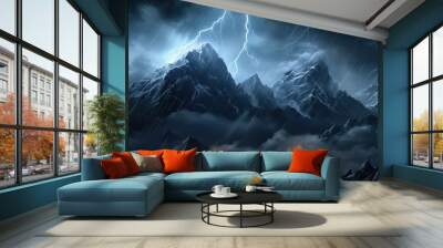 AI Generated. AI Generative. Outdoor nature mountain landscape background adventure cloud strom rain weather. Graphic Art Wall mural