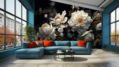 AI Generated. AI Generative. Photo Illustration of flowers on canvas elegant luxury style decoration. Graphic Art Wall mural