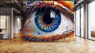 AI Generated. AI Generative. Photo realistic illustration of human eye oil draw. Graphic Art Wall mural