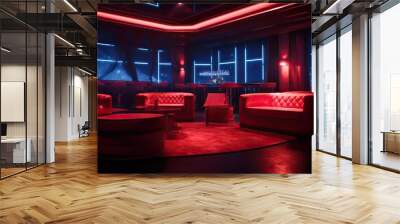 AI Generated. AI Generative. Red indoor interior night club vip luxury design decoration. Part drink bar restaurant night club night lifestyle.Graphic Art Wall mural