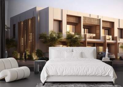 AI Generated. AI Generative. Saudi Arabia city town townhouse nature outdoor landscape. Luxury modern distric histirical arabic city. Graphic Art Wall mural