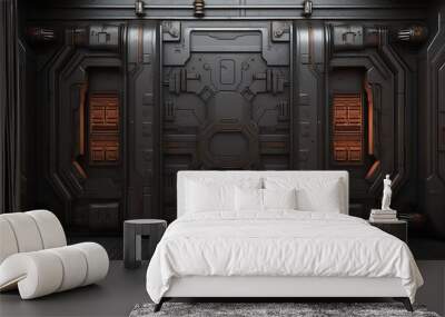 AI Generated. AI Generative. Sci fi future technology space galaxy ship decoration door panel hud. Graphic Art Wall mural