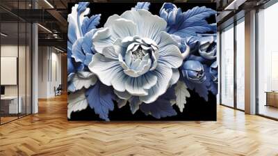 AI Generated. AI Generative. Sculpture flower white and blue blossom beautiful art. .Graphic Art Wall mural