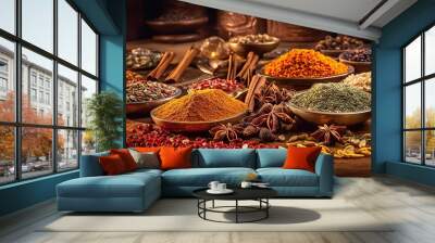 AI Generated. AI Generative. Set of different indian spices for meny food tasty. Graphic Art Wall mural