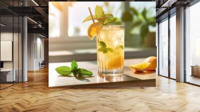 AI Generated. AI Generative. Traditional summer yellow tropical cocktail mai tai. Party vacation relax chill vibe. Graphic Art Illustration Wall mural