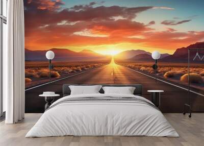 AI Generated. AI Generative. UNited states usa america nevada california arizona desert highway road trip travel wild vacation adventure by car. Graphic Art Wall mural