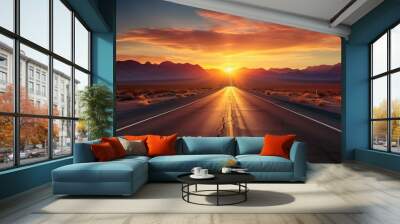 AI Generated. AI Generative. UNited states usa america nevada california arizona desert highway road trip travel wild vacation adventure by car. Graphic Art Wall mural