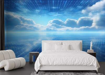 Futuristic air space clouds blue color abstract geometric backgrounds decoration view Wall mural