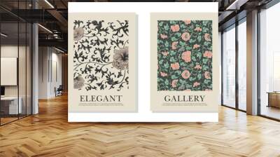 wall art posters set, brochure, decoration, flyer templates. organic botanical floral branches hand  Wall mural